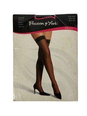 Preston & York Sheer Thigh High Stockings Medium Off Black Nylon Blend